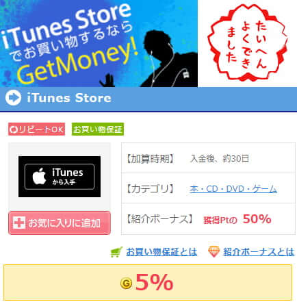 ゲットマネーのiTunesポイントバック