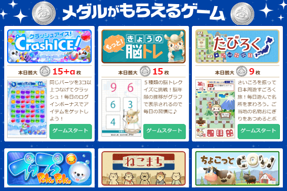 ちょびリッチのメダルゲットのラインナップ