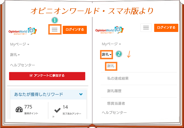オピニオンワールドのポイント交換でスマホからのアクセス